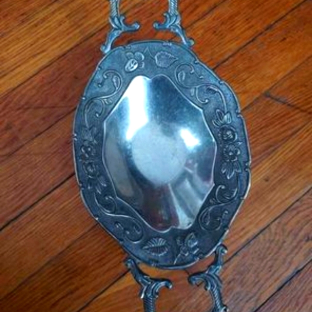 Studio Silversmiths Silver Plated Floral Footed Oblong Dish - vintage ornate